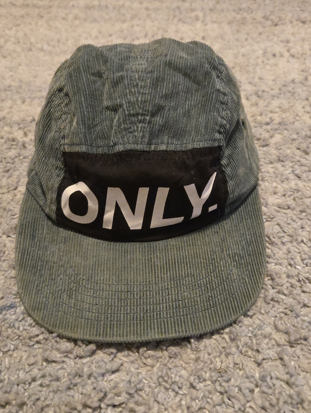 Only NY Corduroy 5 Panel Hat Teal Blue Green Camper Cap Made in USA Vintage Styl